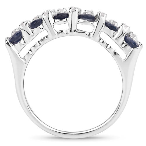 Bids.com 3.66 Carat Genuine Blue Sapphire and White Topaz .925 Sterling Silver Ring Rings White Smoke size 5.00,size 5.50,size 6.00,size 7.00,size 8.00,size 9.00,size 11.50