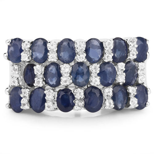 Bids.com 3.66 Carat Genuine Blue Sapphire and White Topaz .925 Sterling Silver Ring Rings White Smoke size 5.00,size 5.50,size 6.00,size 7.00,size 8.00,size 9.00,size 11.50