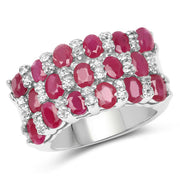 Bids.com 3.69 Carat Genuine Ruby and White Topaz .925 Sterling Silver Ring Rings White Smoke size 6.50,size 6.00,size 7.00,size 8.00,size 9.00