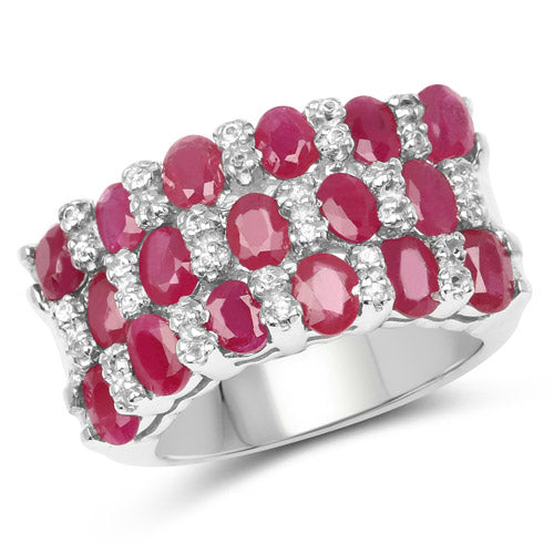Bids.com 3.69 Carat Genuine Ruby and White Topaz .925 Sterling Silver Ring Rings White Smoke size 6.50,size 6.00,size 7.00,size 8.00,size 9.00