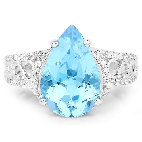 Bids.com 5.50 Carat Genuine Swiss Blue Topaz and White Topaz .925 Sterling Silver Ring Rings White Smoke size 6.00,size 7.00,size 8.00,size 9.00