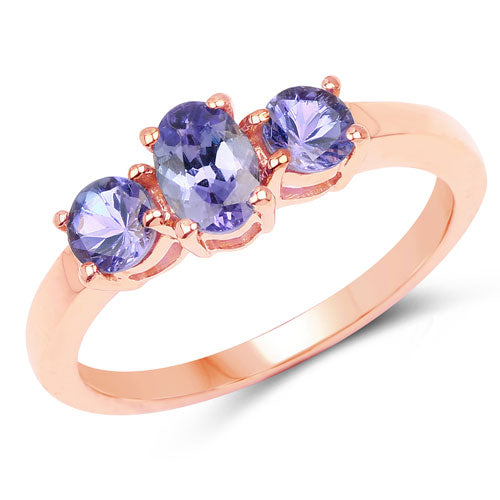 Bids.com 18K Rose Gold Plated 0.90 Carat Genuine Tanzanite .925 Sterling Silver Ring Rings White Smoke size 6.00,size 7.00,size 8.00,size 9.00,size 5.00,size 10.00