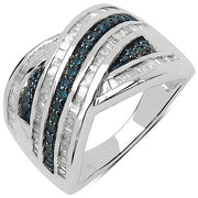 Bids.com 1.02 Carat Genuine Blue Diamond & White Diamond .925 Sterling Silver Ring Rings White Smoke size 8.00,size 6.00,size 7.00,size 9.00