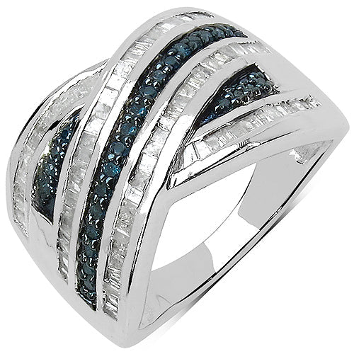 Bids.com 1.02 Carat Genuine Blue Diamond & White Diamond .925 Sterling Silver Ring Rings White Smoke size 8.00,size 6.00,size 7.00,size 9.00