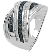 Bids.com 1.02 Carat Genuine Blue Diamond & White Diamond .925 Sterling Silver Ring Rings White Smoke size 8.00,size 6.00,size 7.00,size 9.00