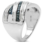 Bids.com 1.02 Carat Genuine Blue Diamond & White Diamond .925 Sterling Silver Ring Rings White Smoke size 8.00,size 6.00,size 7.00,size 9.00