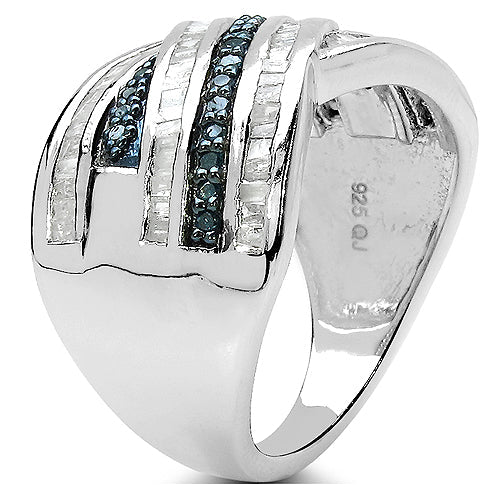 Bids.com 1.02 Carat Genuine Blue Diamond & White Diamond .925 Sterling Silver Ring Rings White Smoke size 8.00,size 6.00,size 7.00,size 9.00