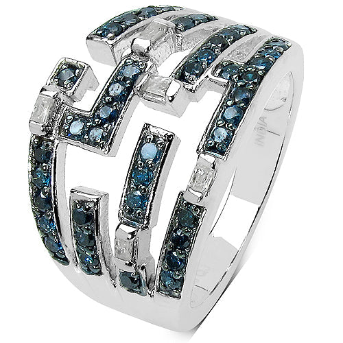 Bids.com 0.59 Carat Genuine Blue Diamond & White Diamond .925 Sterling Silver Ring Rings White Smoke size 7.00,size 8.00,size 6.00,size 9.00