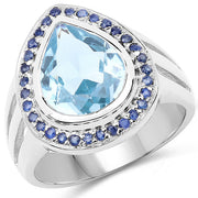 Bids.com 5.42 Carat Genuine Blue Topaz and Blue Sapphire .925 Sterling Silver Ring Rings White Smoke size 7.50,size 6.00,size 7.00,size 8.00