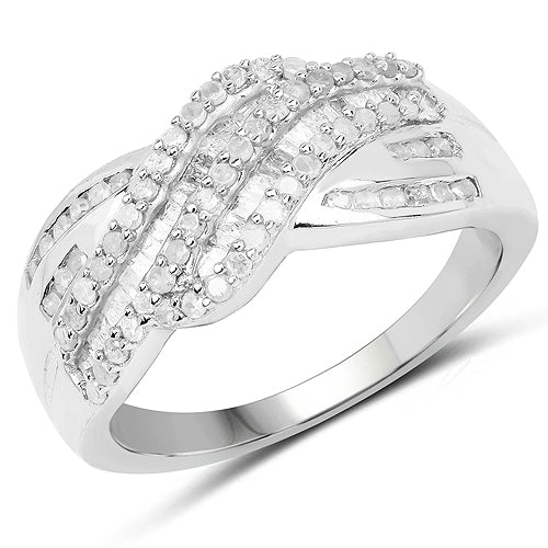 Bids.com 0.64 Carat Genuine White Diamond .925 Sterling Silver Ring Rings White Smoke size 7.00,size 8.00,size 6.00,size 9.00
