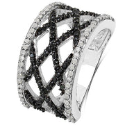 Bids.com 0.92 Carat Genuine Black Diamond & White Diamond .925 Sterling Silver Ring Rings White Smoke size 6.00,size 7.00,size 8.00,size 9.00
