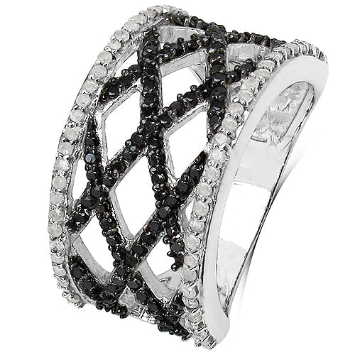 Bids.com 0.92 Carat Genuine Black Diamond & White Diamond .925 Sterling Silver Ring Rings White Smoke size 6.00,size 7.00,size 8.00,size 9.00