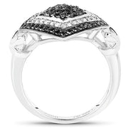 Bids.com 0.56 Carat Genuine White Diamond and Black Diamond .925 Sterling Silver Ring Rings White Smoke size 6.00,size 7.00,size 8.00