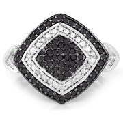 Bids.com 0.56 Carat Genuine White Diamond and Black Diamond .925 Sterling Silver Ring Rings White Smoke size 6.00,size 7.00,size 8.00