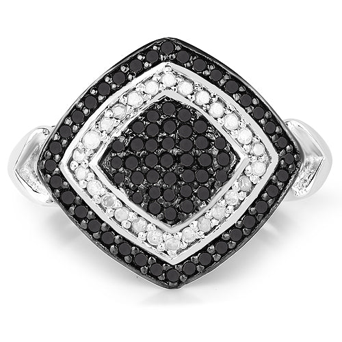 Bids.com 0.56 Carat Genuine White Diamond and Black Diamond .925 Sterling Silver Ring Rings White Smoke size 6.00,size 7.00,size 8.00