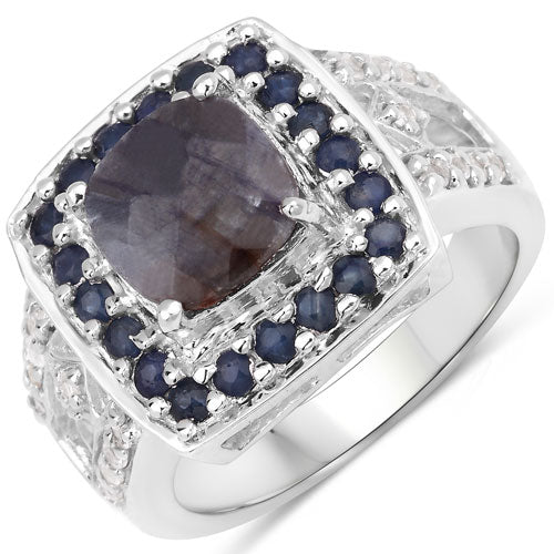 Bids.com "3.58 Carat Genuine Labradorite, Blue Sapphire and White Topaz .925 Sterling Silver Ring Rings White Smoke size 5.00,size 6.00,size 7.00,size 8.00,size 9.00