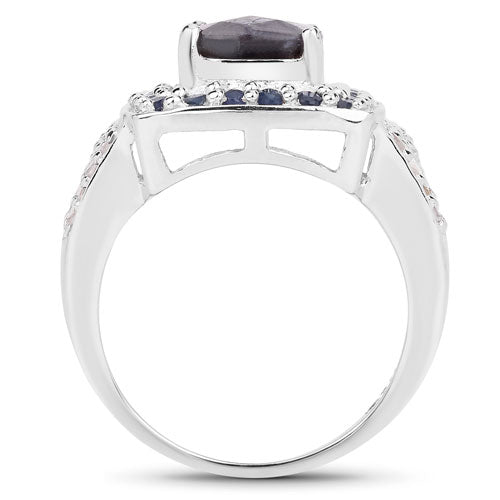 Bids.com "3.58 Carat Genuine Labradorite, Blue Sapphire and White Topaz .925 Sterling Silver Ring Rings White Smoke size 5.00,size 6.00,size 7.00,size 8.00,size 9.00