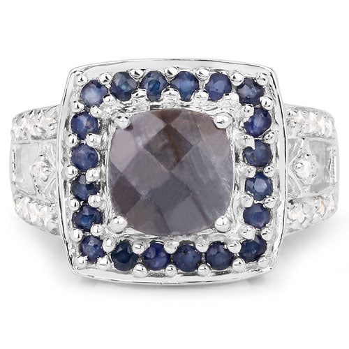 Bids.com "3.58 Carat Genuine Labradorite, Blue Sapphire and White Topaz .925 Sterling Silver Ring Rings White Smoke size 5.00,size 6.00,size 7.00,size 8.00,size 9.00