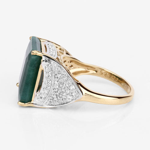 Bids.com 8.70 Carat Dyed Emerald and White Topaz .925 Sterling Silver Ring Rings White Smoke size 8.00,size 5.00,size 6.00,size 7.00,size 9.00,size 10.00