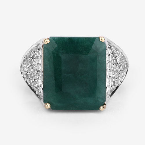 Bids.com 8.70 Carat Dyed Emerald and White Topaz .925 Sterling Silver Ring Rings Dark Slate Gray size 8.00,size 5.00,size 6.00,size 7.00,size 9.00,size 10.00