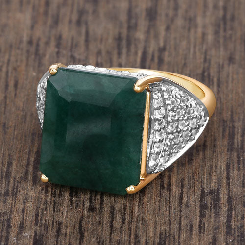 Bids.com 8.70 Carat Dyed Emerald and White Topaz .925 Sterling Silver Ring Rings Dim Gray size 8.00,size 5.00,size 6.00,size 7.00,size 9.00,size 10.00