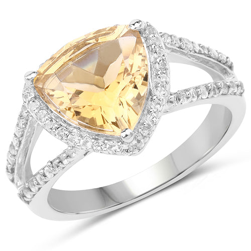 Bids.com 3.06 Carat Genuine Citrine and White Topaz .925 Sterling Silver Ring Rings White Smoke size 5.00,size 6.00,size 7.00,size 8.00,size 9.00