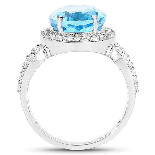 Bids.com 6.03 Carat Genuine Swiss Blue Topaz & White Topaz .925 Sterling Silver Ring Rings White Smoke size 6.00,size 7.00,size 9.00,size 8.00,size 5.00