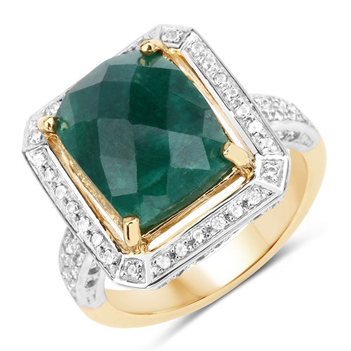 Bids.com 5.18 Carat Dyed Emerald and White Topaz .925 Sterling Silver Ring Rings White Smoke size 5.00,size 6.00,size 7.00,size 8.00,size 9.00,size 10.00,size 6.75