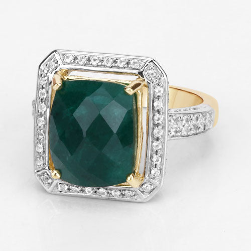 Bids.com 5.18 Carat Dyed Emerald and White Topaz .925 Sterling Silver Ring Rings Light Gray size 5.00,size 6.00,size 7.00,size 8.00,size 9.00,size 10.00,size 6.75