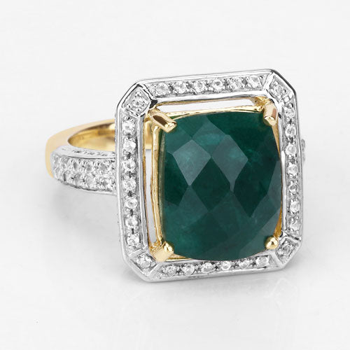 Bids.com 5.18 Carat Dyed Emerald and White Topaz .925 Sterling Silver Ring Rings Light Gray size 5.00,size 6.00,size 7.00,size 8.00,size 9.00,size 10.00,size 6.75