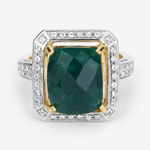 Bids.com 5.18 Carat Dyed Emerald and White Topaz .925 Sterling Silver Ring Rings Light Gray size 5.00,size 6.00,size 7.00,size 8.00,size 9.00,size 10.00,size 6.75