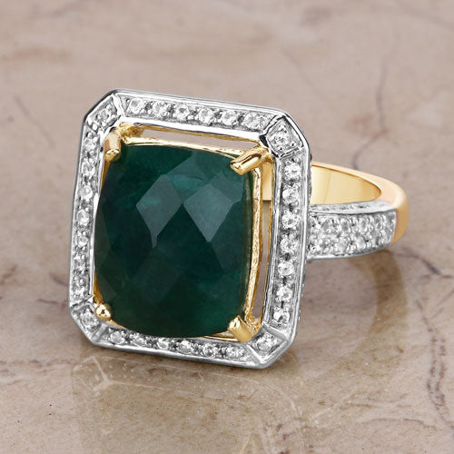 Bids.com 5.18 Carat Dyed Emerald and White Topaz .925 Sterling Silver Ring Rings Dark Gray size 5.00,size 6.00,size 7.00,size 8.00,size 9.00,size 10.00,size 6.75