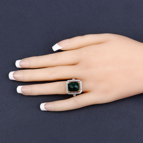 Bids.com 5.18 Carat Dyed Emerald and White Topaz .925 Sterling Silver Ring Rings Dark Slate Gray size 5.00,size 6.00,size 7.00,size 8.00,size 9.00,size 10.00,size 6.75