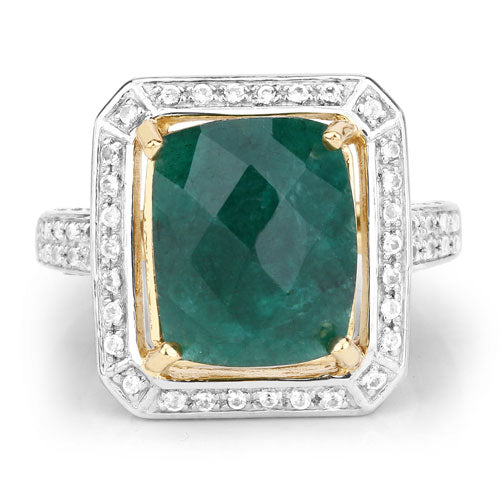 Bids.com 5.18 Carat Dyed Emerald and White Topaz .925 Sterling Silver Ring Rings White Smoke size 5.00,size 6.00,size 7.00,size 8.00,size 9.00,size 10.00,size 6.75