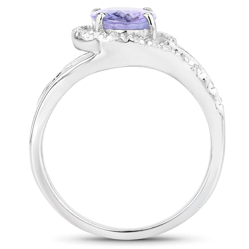 Bids.com 1.82 Carat Genuine Tanzanite and White Zircon .925 Sterling Silver Ring Rings White Smoke size 6.50,size 5.00,size 6.00,size 7.00,size 8.00,size 9.00