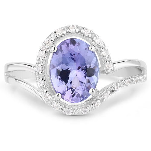 Bids.com 1.82 Carat Genuine Tanzanite and White Zircon .925 Sterling Silver Ring Rings White Smoke size 6.50,size 5.00,size 6.00,size 7.00,size 8.00,size 9.00