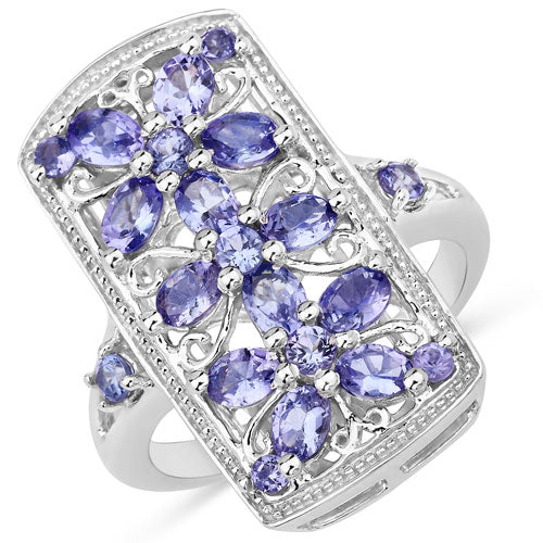 Bids.com 2.53 Carat Genuine Tanzanite .925 Sterling Silver Ring Rings White Smoke size 6.00,size 7.00,size 8.00,size 9.00,size 5.00