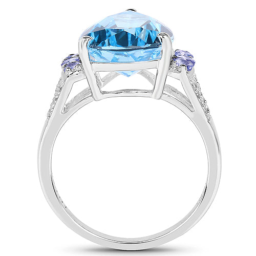 Bids.com 6.86 Carat Genuine Swiss Blue Topaz, Tanzanite & White Topaz .925 Sterling Silver Ring Rings White Smoke size 6.00,size 7.00,size 8.00,size 9.00,size 5.00,size 10.00