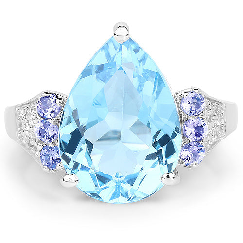 Bids.com 6.86 Carat Genuine Swiss Blue Topaz, Tanzanite & White Topaz .925 Sterling Silver Ring Rings White Smoke size 6.00,size 7.00,size 8.00,size 9.00,size 5.00,size 10.00