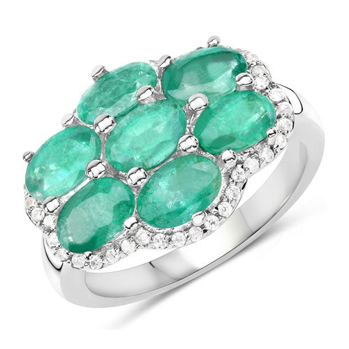 Bids.com 3.33 Carat Genuine Zambian Emerald and White Zircon .925 Sterling Silver Ring Rings White Smoke size 6.00,size 7.00,size 8.00,size 5.00,size 9.00,size 10.00,size 8.50,size 6.50