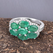 Bids.com 3.33 Carat Genuine Zambian Emerald and White Zircon .925 Sterling Silver Ring Rings Dark Olive Green size 6.00,size 7.00,size 8.00,size 5.00,size 9.00,size 10.00,size 8.50,size 6.50