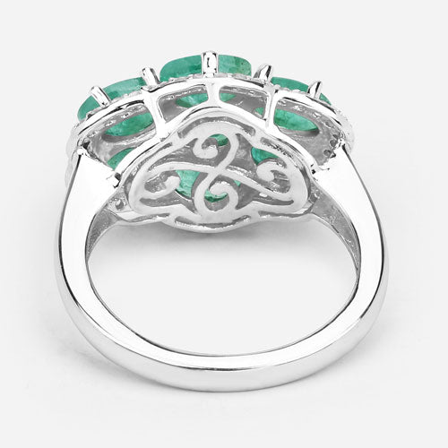 Bids.com 3.33 Carat Genuine Zambian Emerald and White Zircon .925 Sterling Silver Ring Rings White Smoke size 6.00,size 7.00,size 8.00,size 5.00,size 9.00,size 10.00,size 8.50,size 6.50