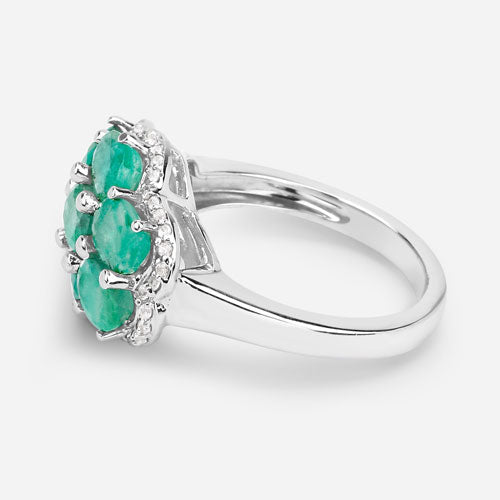 Bids.com 3.33 Carat Genuine Zambian Emerald and White Zircon .925 Sterling Silver Ring Rings White Smoke size 6.00,size 7.00,size 8.00,size 5.00,size 9.00,size 10.00,size 8.50,size 6.50