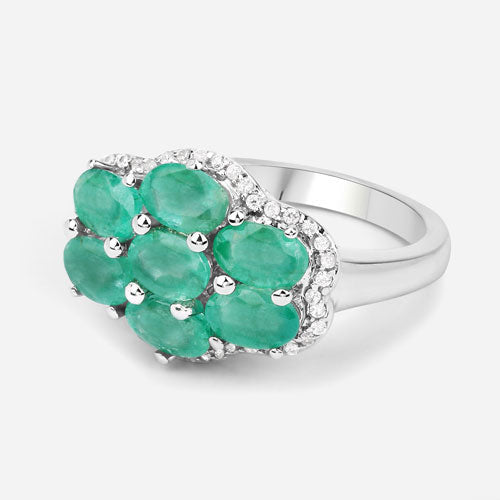 Bids.com 3.33 Carat Genuine Zambian Emerald and White Zircon .925 Sterling Silver Ring Rings White Smoke size 6.00,size 7.00,size 8.00,size 5.00,size 9.00,size 10.00,size 8.50,size 6.50