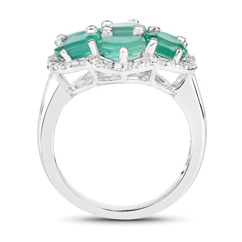 Bids.com 3.33 Carat Genuine Zambian Emerald and White Zircon .925 Sterling Silver Ring Rings White Smoke size 6.00,size 7.00,size 8.00,size 5.00,size 9.00,size 10.00,size 8.50,size 6.50