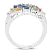 Bids.com 2.05 Carat Genuine Multi Sapphire .925 Sterling Silver Ring Rings White Smoke size 5.00,size 6.00,size 8.00,size 9.00,size 7.00