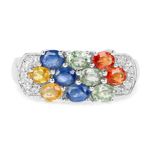 Bids.com 2.05 Carat Genuine Multi Sapphire .925 Sterling Silver Ring Rings White Smoke size 5.00,size 6.00,size 8.00,size 9.00,size 7.00