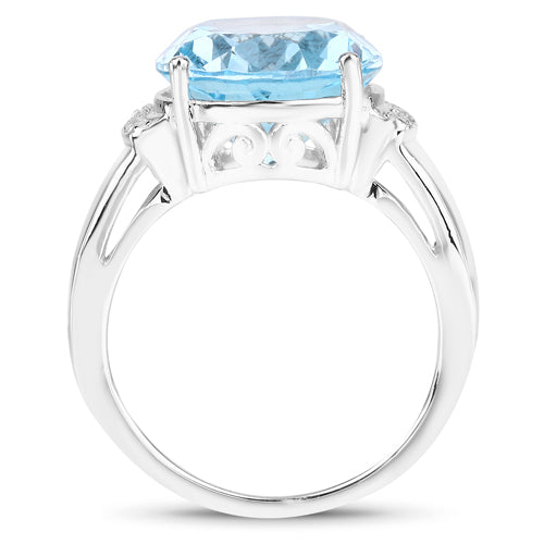 Bids.com 8.36 Carat Genuine Blue Topaz and White Zircon .925 Sterling Silver Ring Rings White Smoke size 6.00,size 7.00,size 8.00,size 5.00,size 9.00
