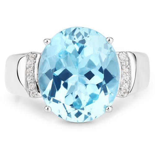 Bids.com 8.36 Carat Genuine Blue Topaz and White Zircon .925 Sterling Silver Ring Rings White Smoke size 6.00,size 7.00,size 8.00,size 5.00,size 9.00