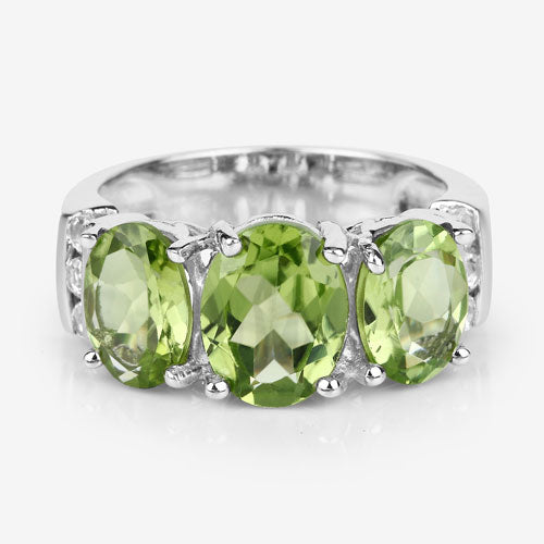 Bids.com 4.14 Carat Genuine Peridot and White Topaz .925 Sterling Silver Ring Rings Light Gray size 5.00,size 6.00,size 7.00,size 8.00,size 8.50,size 9.00